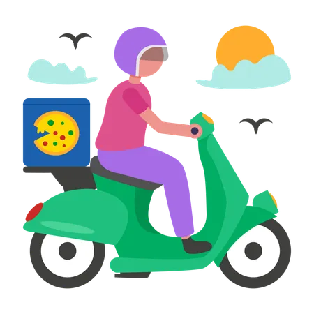 Repartidor haciendo entregas en motocicleta  Ilustración