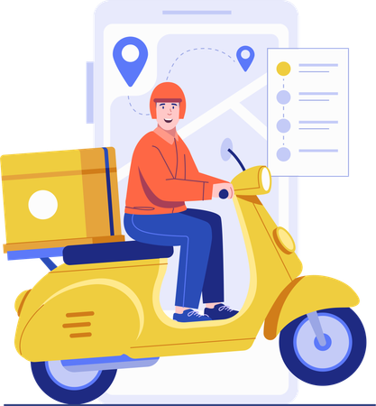 Repartidor haciendo entregas en scooter  Ilustración