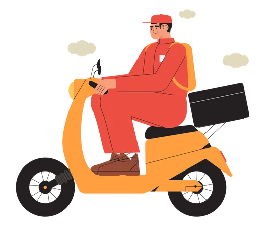 Repartidor montando scooter  Ilustración