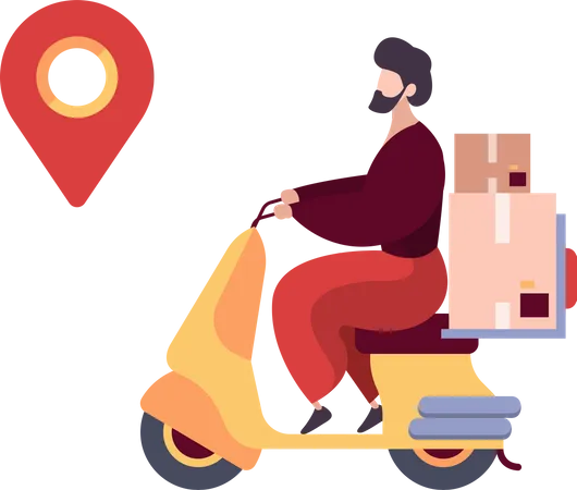 Repartidor montando scooter  Ilustración
