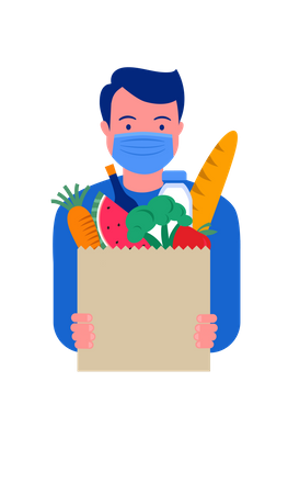 Repartidor sosteniendo una caja de verduras  Ilustración