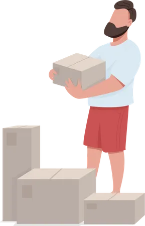 Repartidor sosteniendo cajas  Ilustración
