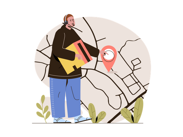 Repartidor viajando a través del mapa  Ilustración