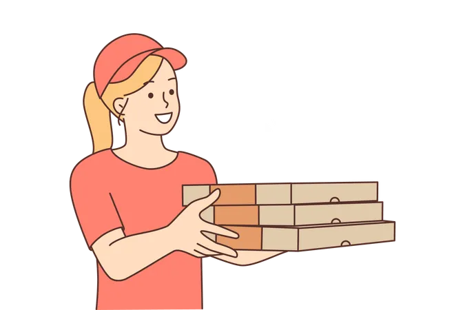 Repartidora sosteniendo cajas de pizza  Ilustración