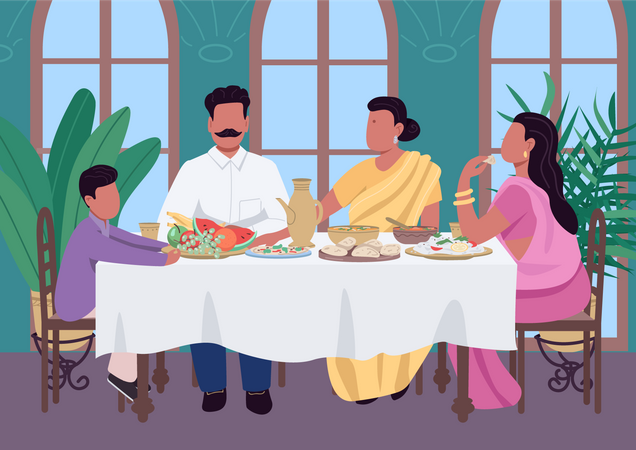 Repas de famille indien  Illustration