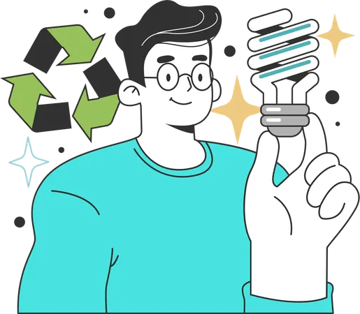 Replace old light bulbs with led and energy-saving ones for energy efficiency at home  Illustration