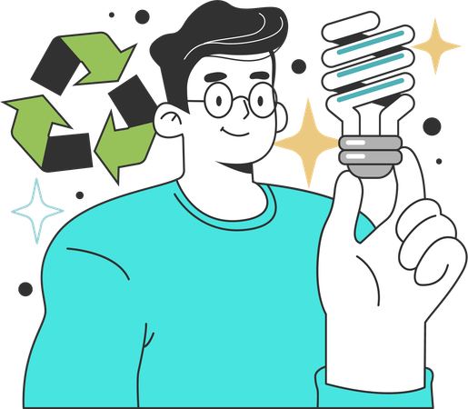 Replace old light bulbs with led and energy-saving ones for energy efficiency at home  イラスト