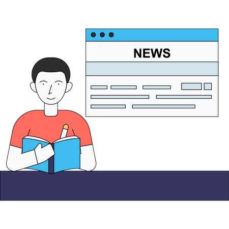 Repórter de notícias está escrevendo notícias  Illustration