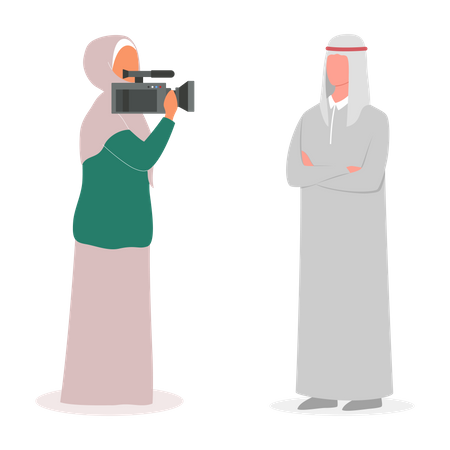 Repórter entrevistando homem árabe  Ilustração