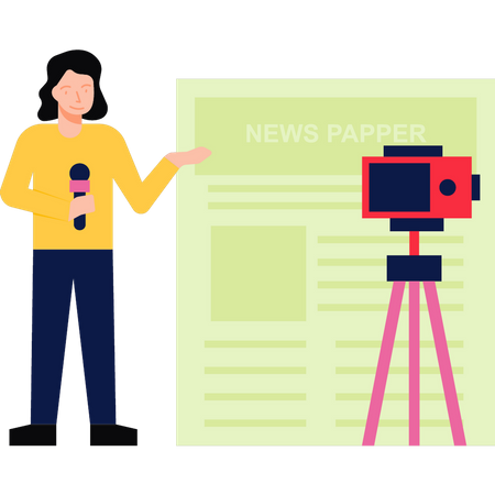 Repórter feminina fazendo reportagem ao vivo  Ilustração