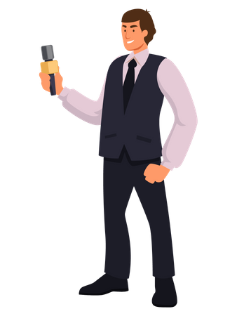 Repórter masculino segurando microfone  Ilustração