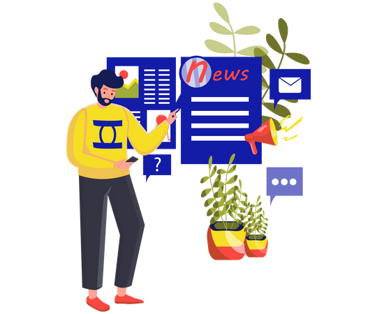 Reporter Research On News  Illustration