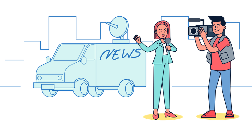 Reportero de noticias en el lugar  Ilustración