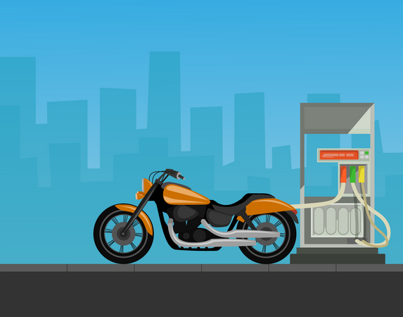 Repostaje de bicicletas en surtidor de gasolina  Ilustración