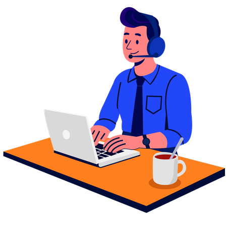 Representante de servicio al cliente trabajando en una computadora portátil  Ilustración