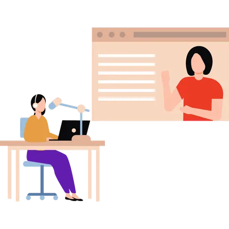 A Female Doing An Online Podcast Illustration