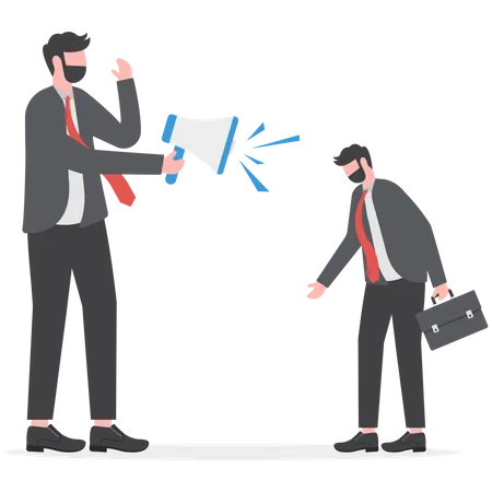 Reproach With Businessmen Manager Screaming In Megaphone On Man Colleague Illustration