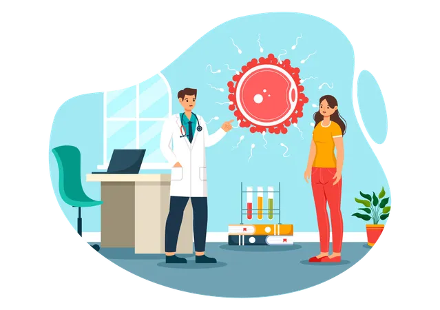 Reproduction Clinic Vector Illustration Featuring Assisted Reproductive Technology Test Tube Fertilization Or Egg Cell In A Cartoon Background Illustration