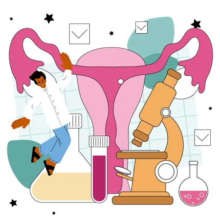 Gynecologist Reproductologist And Women Health Doctor Pregnancy Monitoring And Management STD And Reproductive System Diseases Treatment Flat Vector Illustration Illustration