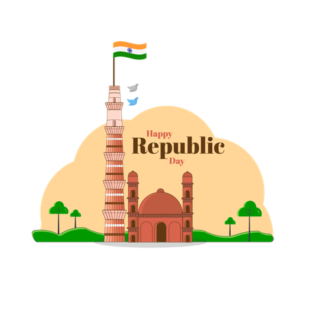 Republic-day at Qutub Minar  Illustration