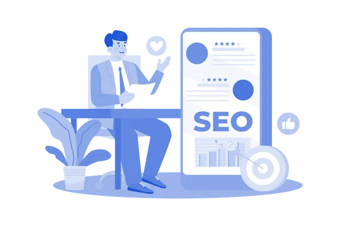 Reputation manager managing online reviews to improve SEO  Illustration
