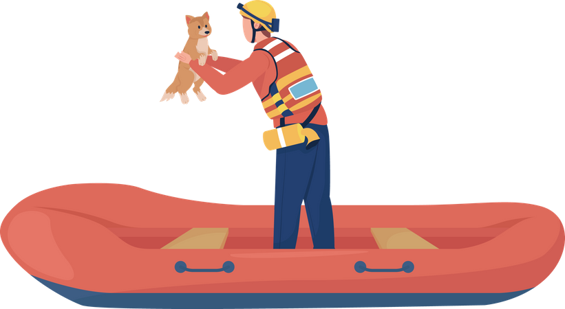 Rescatista salva a perro del agua  Ilustración