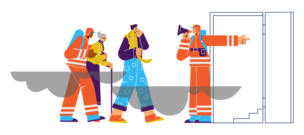 Rescue team conducting fire evacuation  Illustration