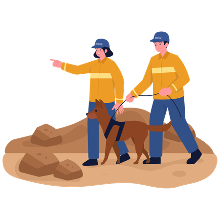 Rescue Team with Dog  Illustration