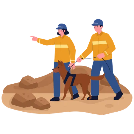 Rescue Team with Dog  Illustration