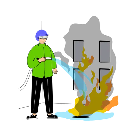 Rescue Worker holding hose of water  Illustration