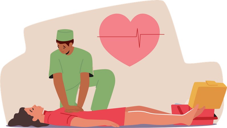 Rescuer character doing resuscitation  Illustration