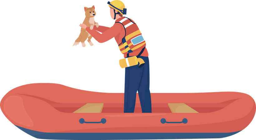 Rescuer saving dog from water  Illustration