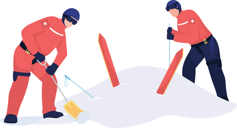 Rescuers digging skier out Illustration