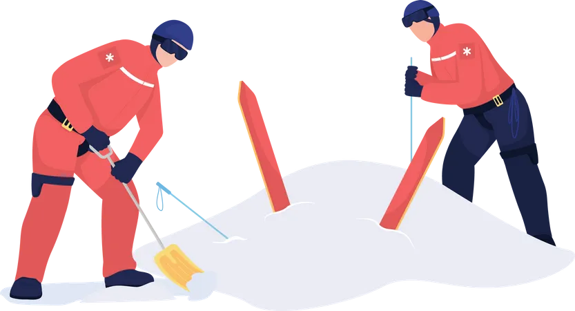 Rescuers digging skier out Illustration