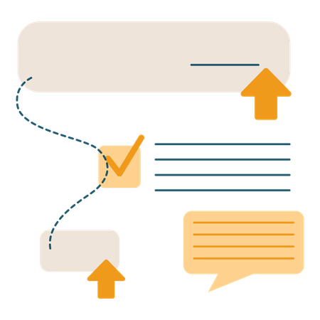 Research flow with check mark and speech bubbles  Illustration