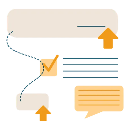 Research flow with check mark and speech bubbles  Illustration