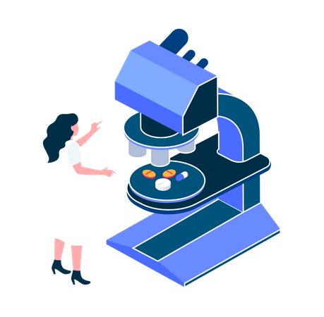 Research on medicine under microscope  Illustration