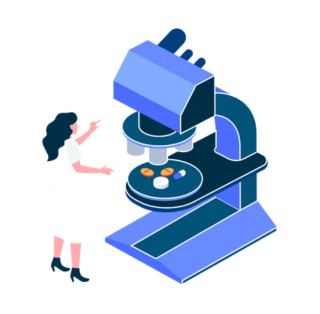 Research on medicine under microscope  Illustration