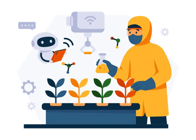 Researcher Assisted By Robot  Illustration