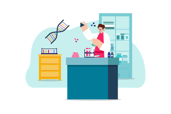 Researcher doing research in lab Illustration