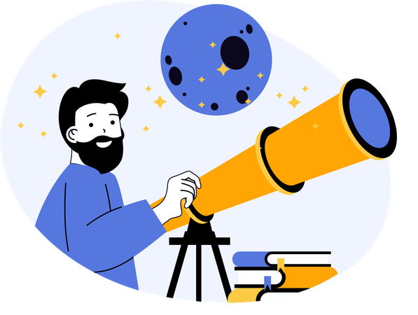 Researcher exploring sky at night  Illustration