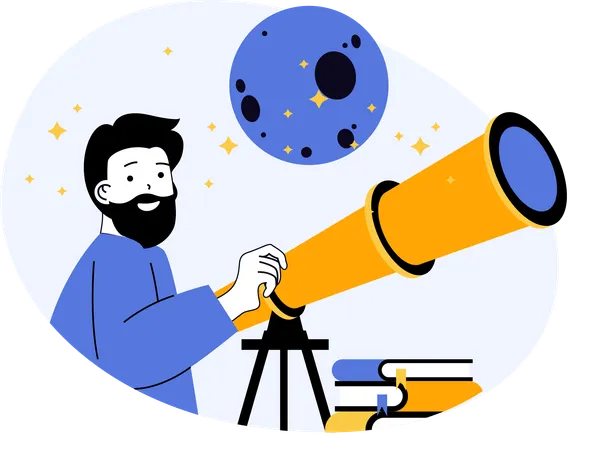 Researcher exploring sky at night  Illustration