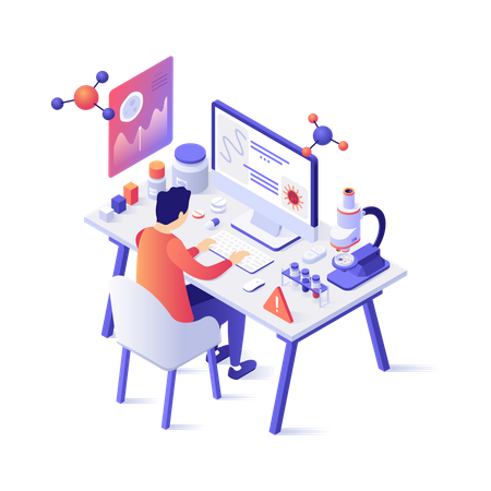Researcher working on computer  Illustration