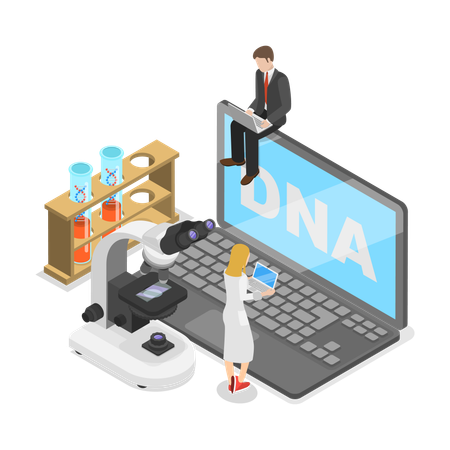 Researcher working on Genetic DNA Science  Illustration