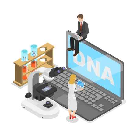 Researcher working on Genetic DNA Science  Illustration