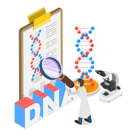 Researcher working on Genetic DNA Science  Illustration