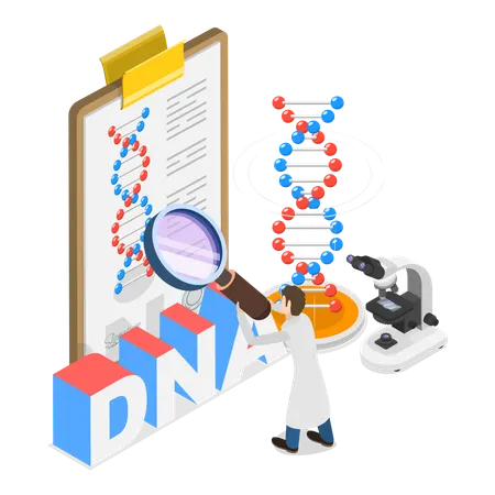 Researcher working on Genetic DNA Science  Illustration