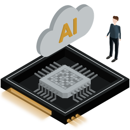 研究者はAI技術に取り組む  イラスト