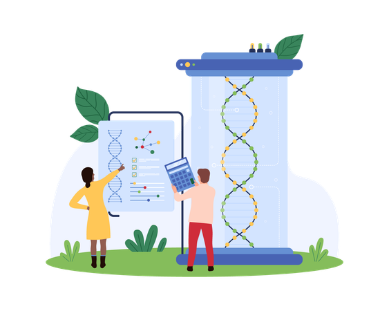 Researchers working on genetics analysis  Illustration