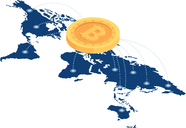 Réseau Bitcoin sur la carte du monde  Illustration